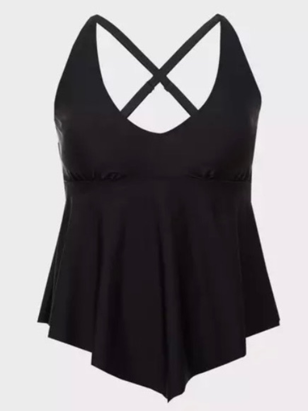 Torrid Black Wireless Triangle Tankini Swim Top with Ruching & VNeckline Size 1X